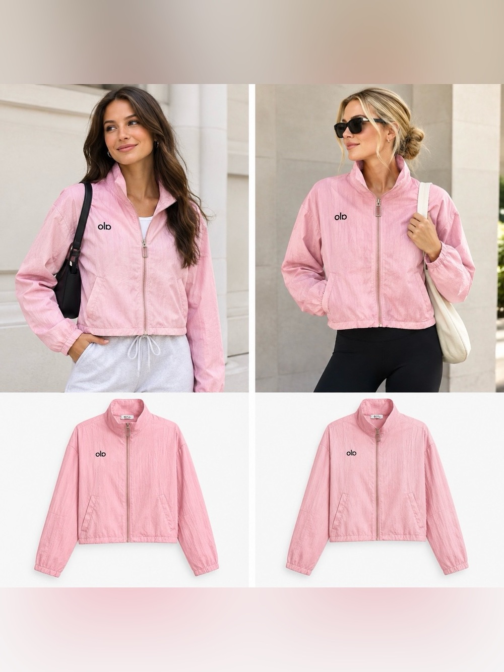 Wrinkled Pink Lightweight Zip-Up Jacket for Women